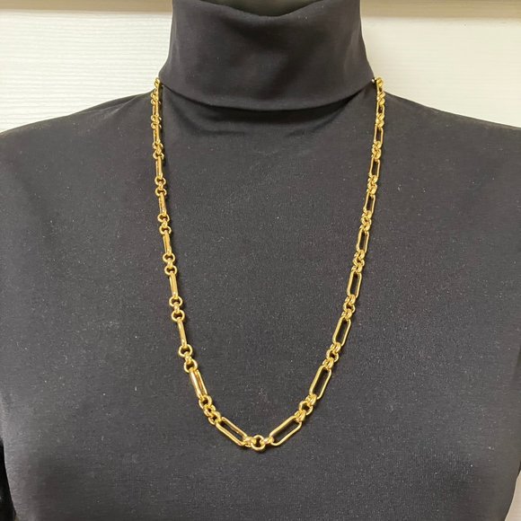 NEW 18k Real Gold Plated Paper Clip 25 inch Chain Large Cubic Zirconia Clasp - Picture 2 of 14